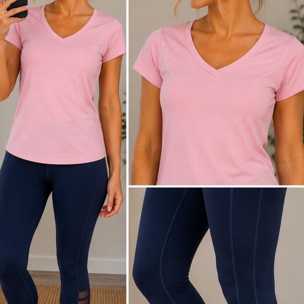 St. John’s Bay T-Shirt Womens Size M Light Pink V-Neck Short Sleeve Top